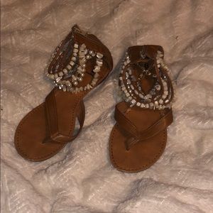 Shell and Beading Ankle Wrap Sandals